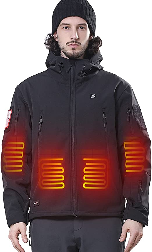 Padaleks Mens Coats Lightweight Electric Heated Jacket Heating Waistcoat Down Jacket with Hooded Workwear 