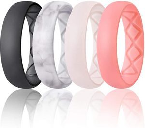 Egnaro Breathable Internal Diamond Pattern Silicone Wedding Band, 4-Count