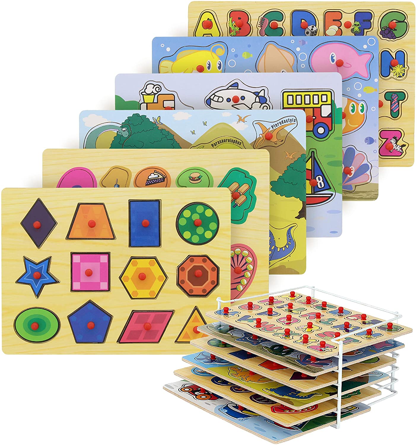 Etna Large Easy Grip Pieces Pegged Puzzles, 6-Pack