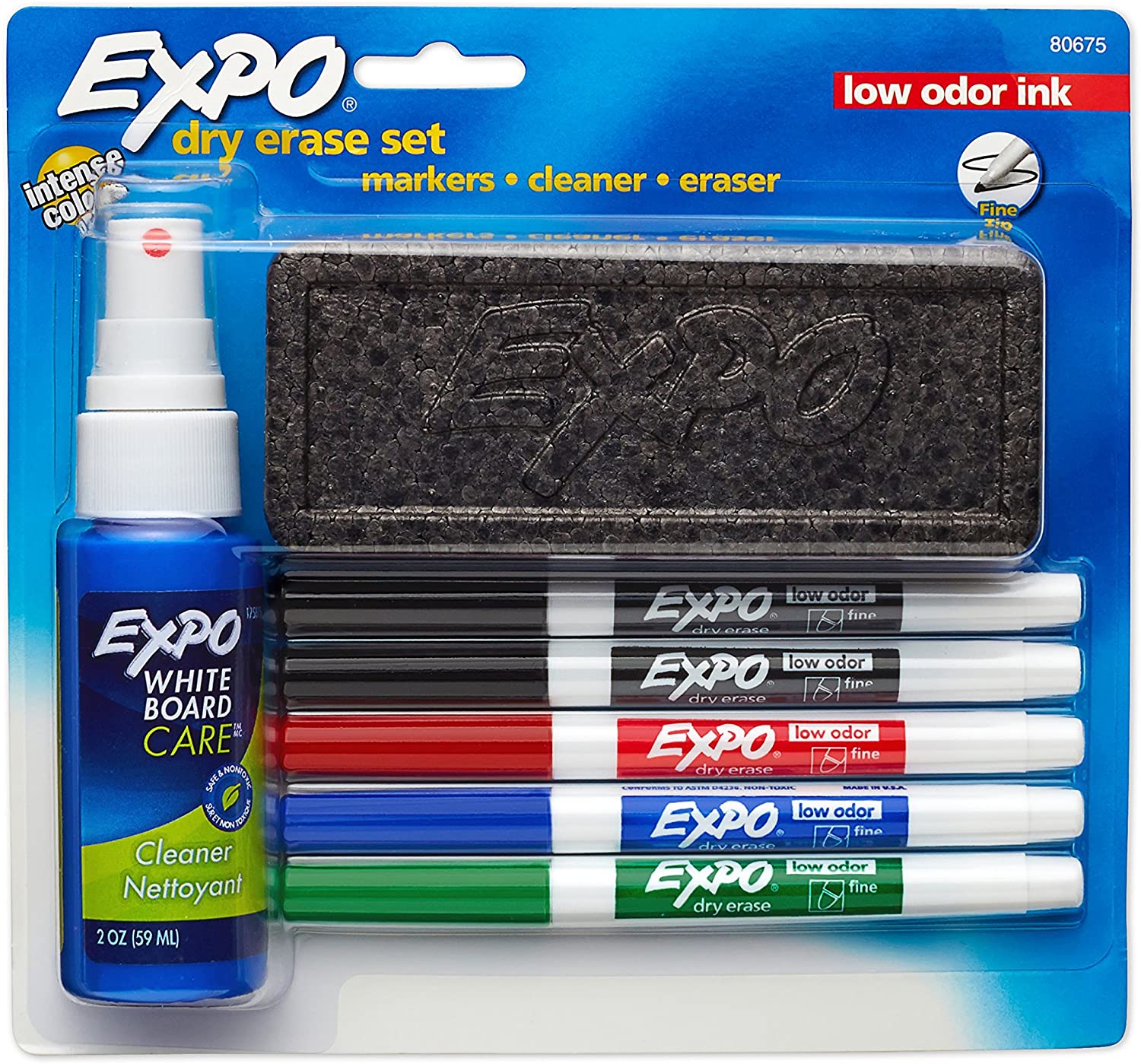 EXPO Cleaner & Non-Toxic Fine Point Dry Erase Pens, 7-Piece