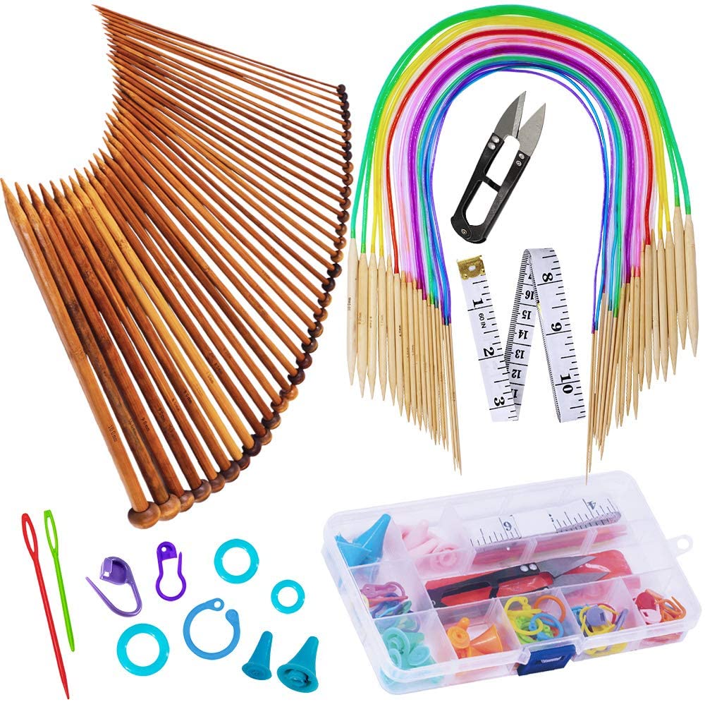 EXQUISS Single DIY Crafting Bamboo Knitting Needle Set, 36-Piece
