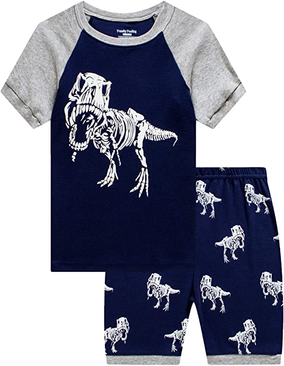 Family Feeling Matching Glow In The Dark Shirt Boys’ Shorts Pajamas, 2-Piece