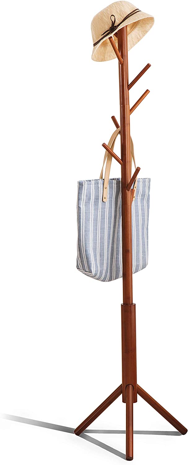 FILWH Adjustable Height Bamboo & Poplar Wood Corner Coat Rack