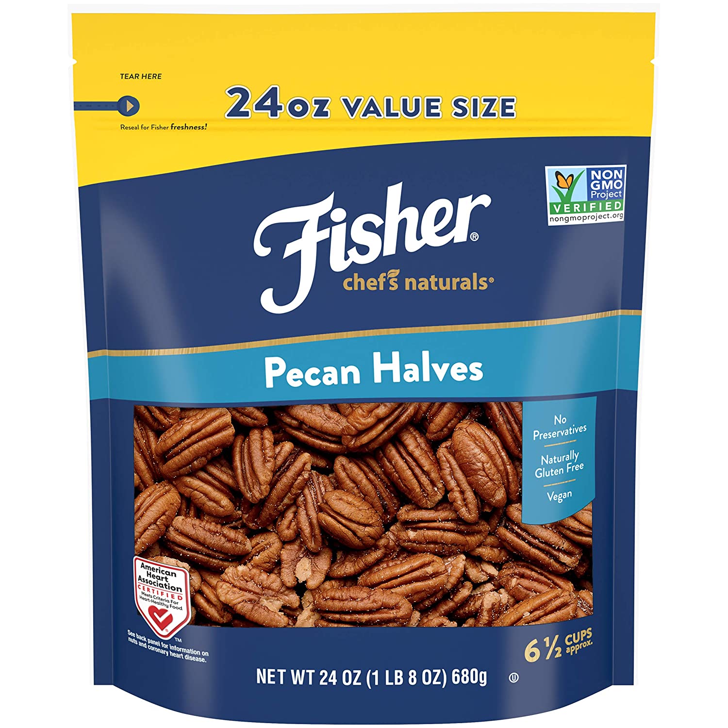 Fisher Nuts Non-GMO Gluten Free Pecan Halves, 1.5-Pounds