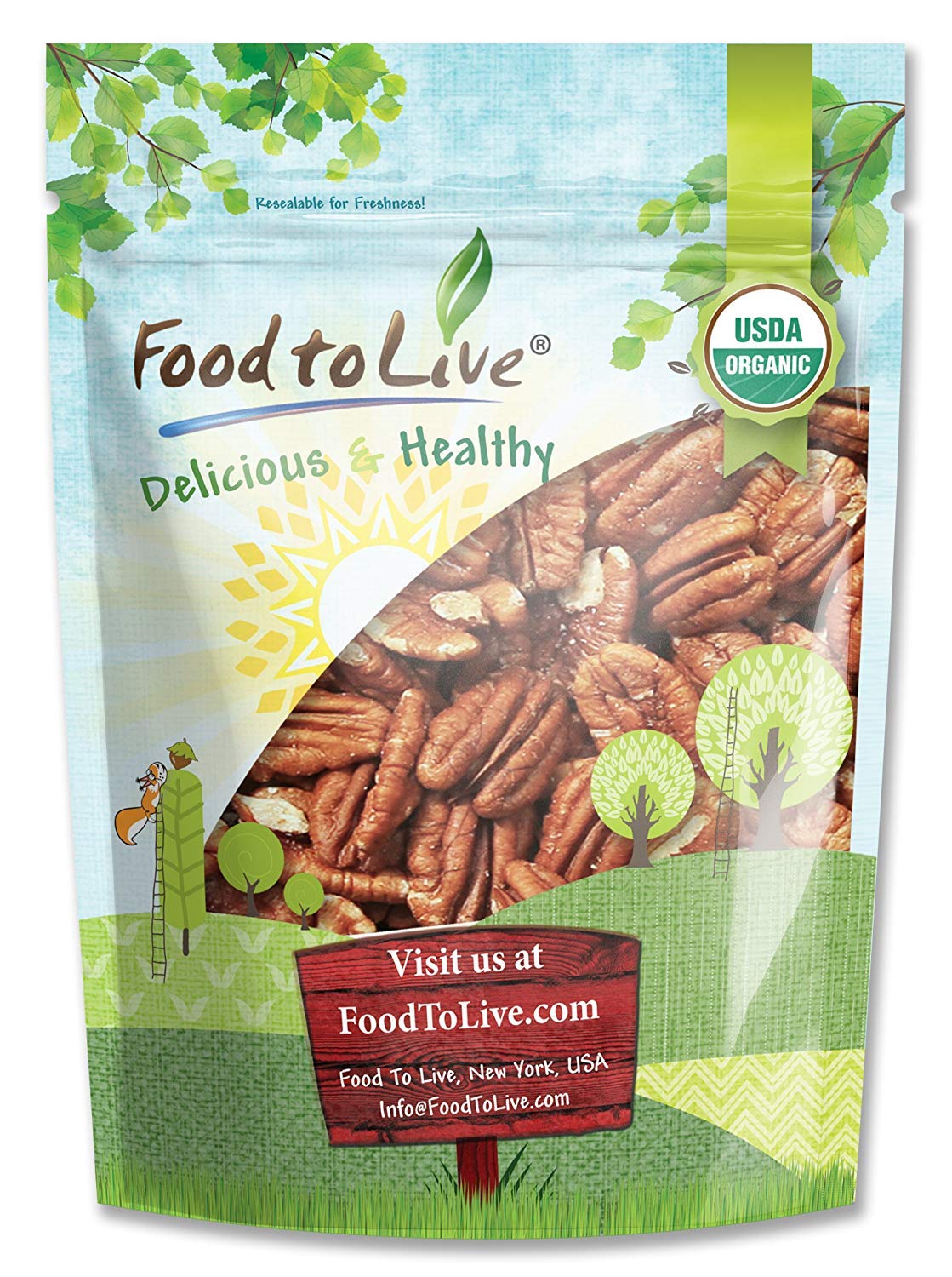 Food to Live Organic Raw Unsalted Pecan Halves, 1.5 Pounds