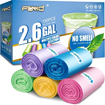 FORID 2.6-Gallon Multi-Color Odorless Trash Can Liner, 150-Count