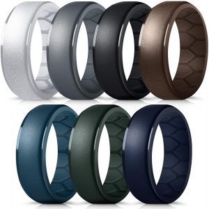 Forthee Internal Air Flow Grooves Men’s Silicone Wedding Band, 7-Count