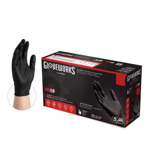 GLOVEWORKS Textured Powder-Free Black Disposable Gloves, 100-Count