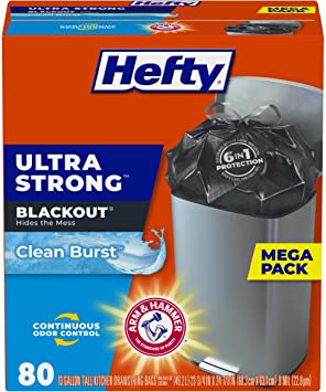 Hefty 13-Gallon Blackout Trash Can Liner, 80-Count