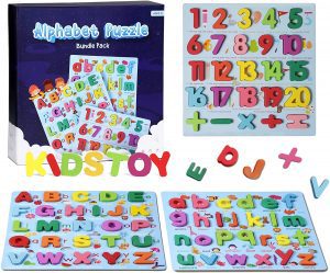 Hello World Traders Chunky Pieces Letters & Numbers ABC Puzzles For 2-Year-Old Toddlers, 3-Pack
