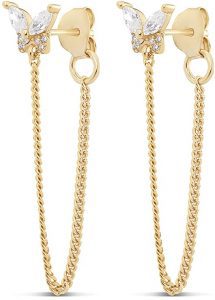 HIGHSTREET Gold Plated Sterling Silver Drop Chain Earrings