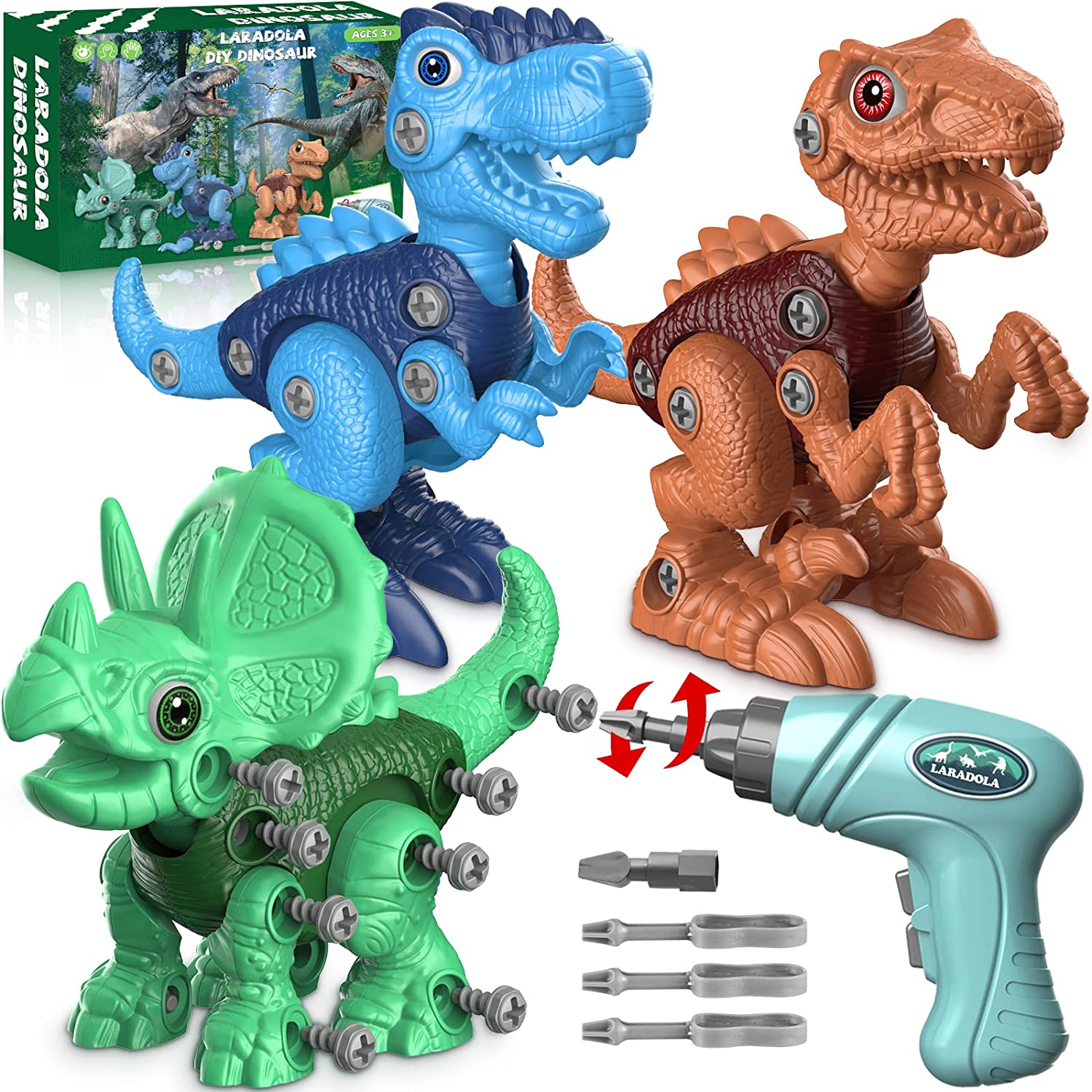 Laradola Screw Assembly Dinosaur Figures & Electric Drill Dinosaur Gifts For Boys