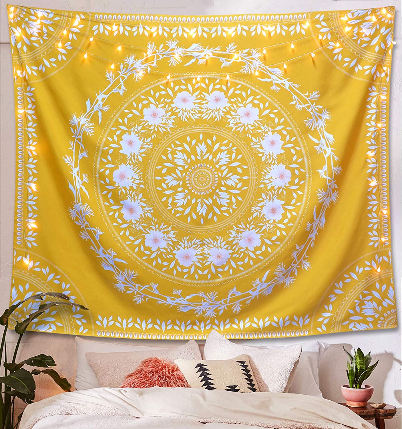 Lifeel Floral Medallion Pattern Yellow Tapestry