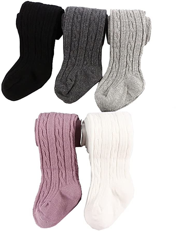 Looching Cotton Cable Knit Girls’ Tights, Size 4-6, 5-Pack