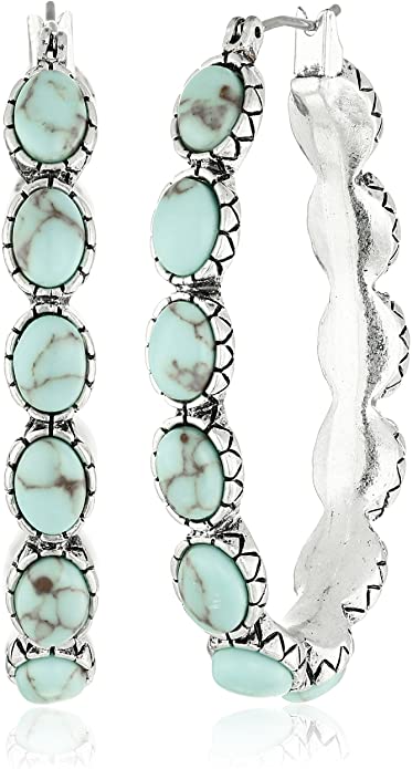Lucky Brand Simulated Turquoise Oval Hoop Earrings