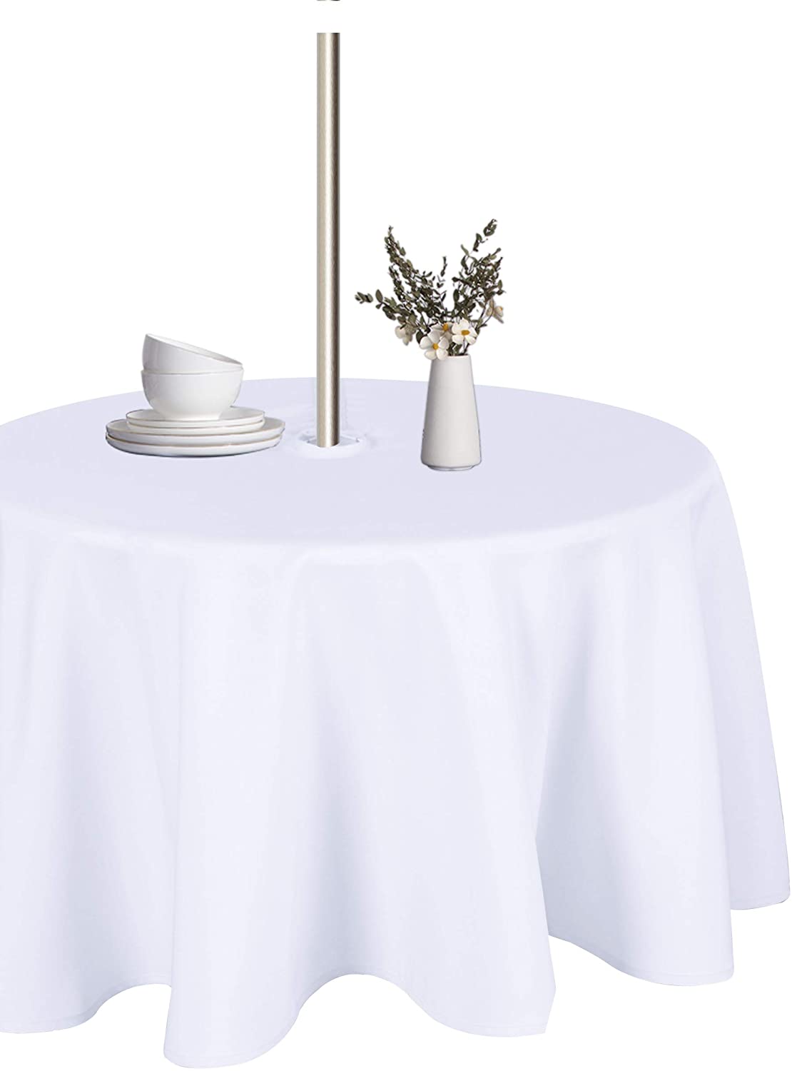LUSHVIDA Water-Resistant Round Tablecloth With Umbrella Hole