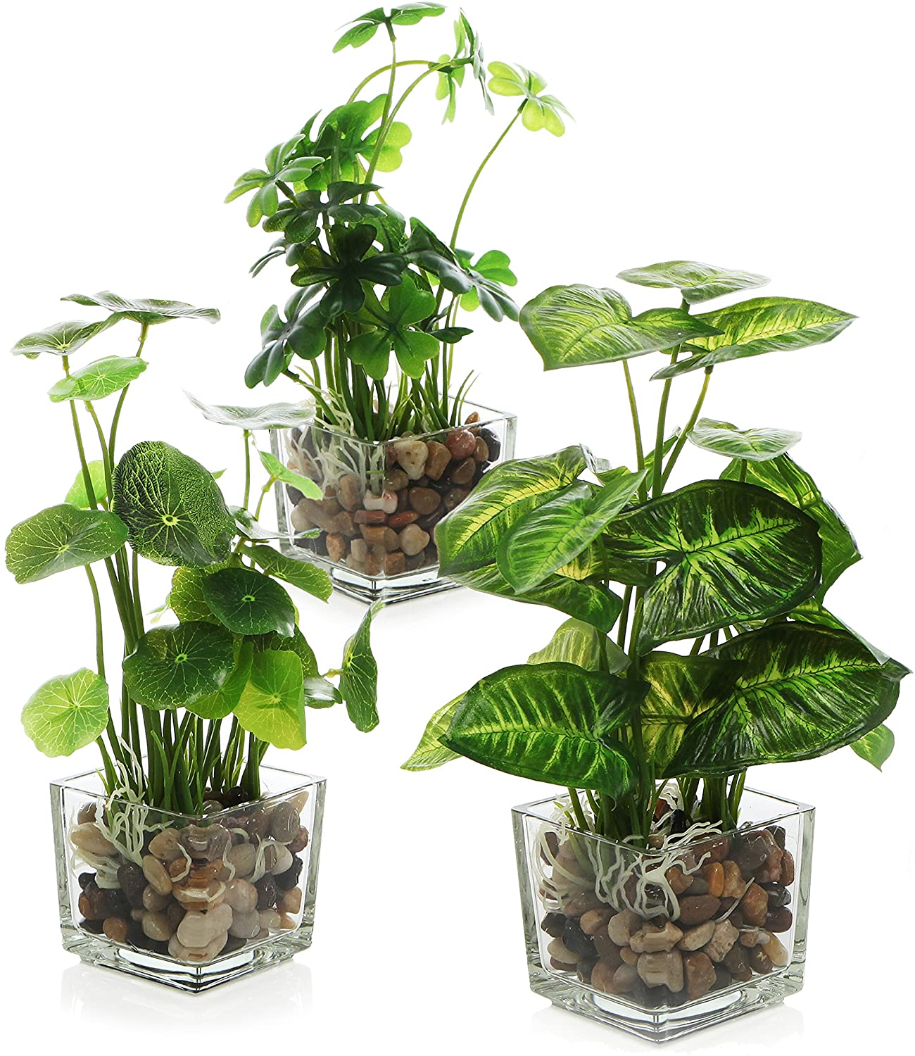 MyGift Mini Glass Potted Artificial Plants, 3-Pack