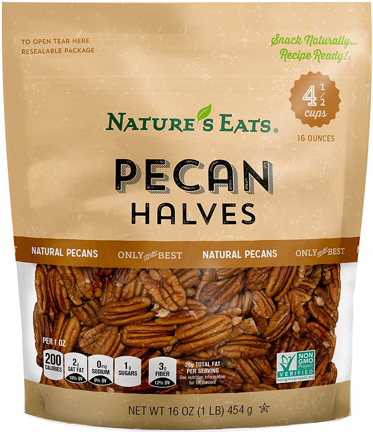 Nature’s Eats Kosher Certified Pecan Halves, 1-Pound