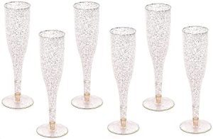 Oojami Glittery Gold Plastic Champagne Glass, 30-Pack