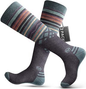 OutdoorMaster Non-Slip Cuff Men’s Ski Socks, 2-Pack