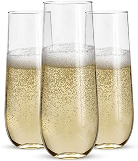 Prestee 9-Ounce Stemless Plastic Champagne Glass, 24-Pack