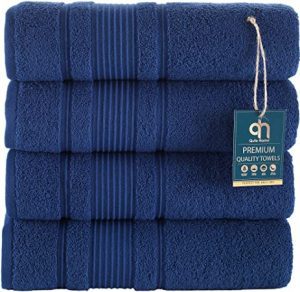Qute Home Quick-Dry Blue Cotton Bath Towels, 4-Piece