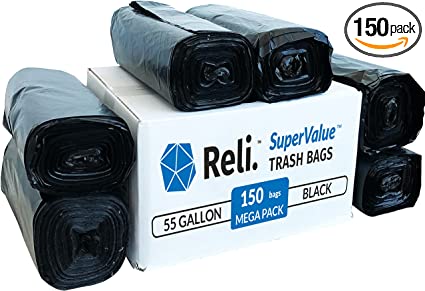 Reli. 60-Gallon Tear-Resistant Trash Can Liner, 150-Count