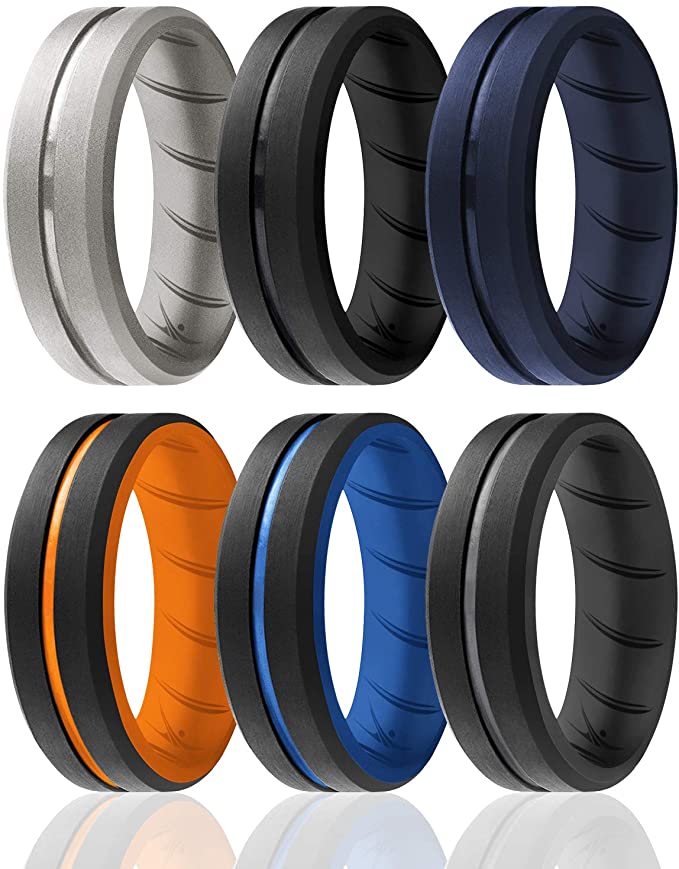 ROQ Breathable Air Tunnels Silicone Wedding Bands, 6-Pack