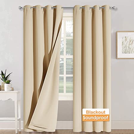 RYB HOME Noise Canceling Insulated Curtains, 52 x 84-Inch