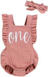 Shalofer Sleeveless Ruffled Romper Girls’ First Birthday Outfit, 2-Piece