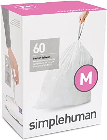 simplehuman 12 Gallon Code M White Trash Can Liner, 60-Count