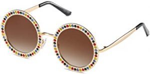 SOJOS Rhinestone Embellished Frame Mirrored Lens Disco Glasses