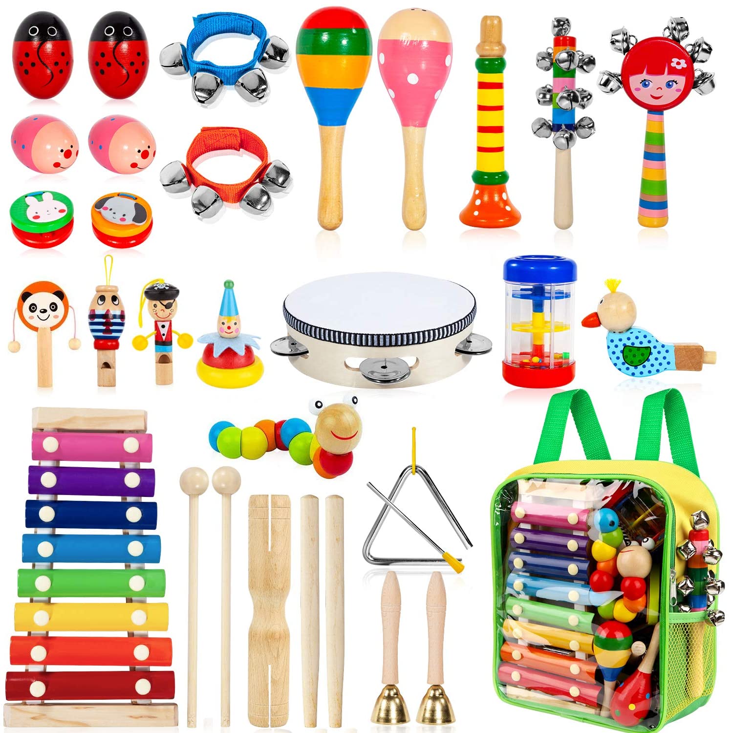 Taimasi Assorted Kids Percussion Musical Instruments, 33-Piece
