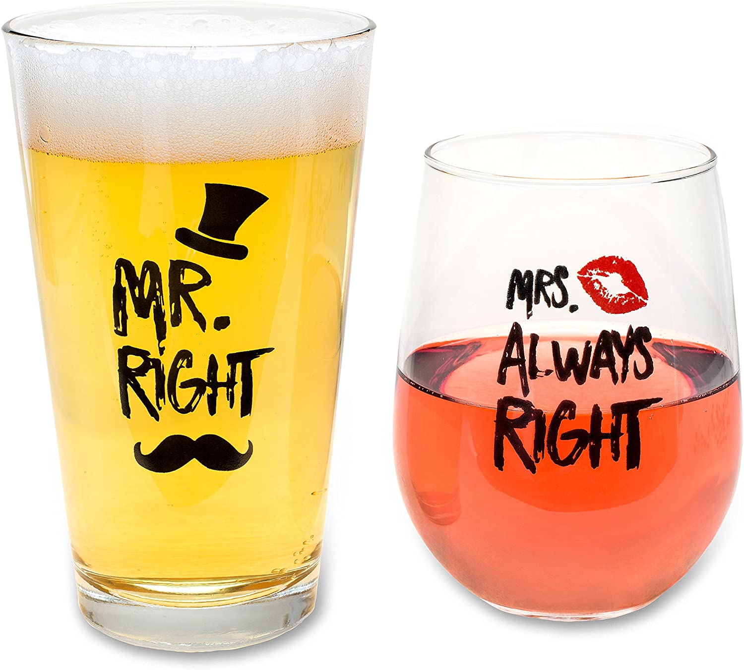 The Plympton Co. His & Hers Funny Beer & Wine Glasses, 2-Pack