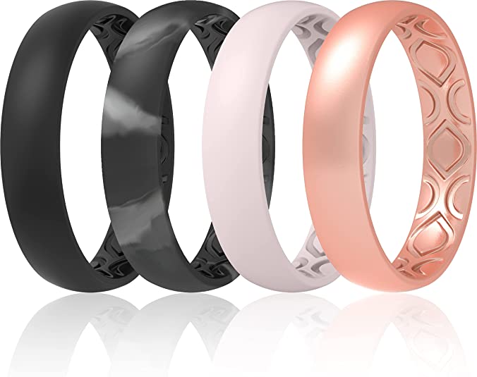 ThunderFit Grip & Air Flow Grooves Women’s Silicone Wedding Band, 4-Count