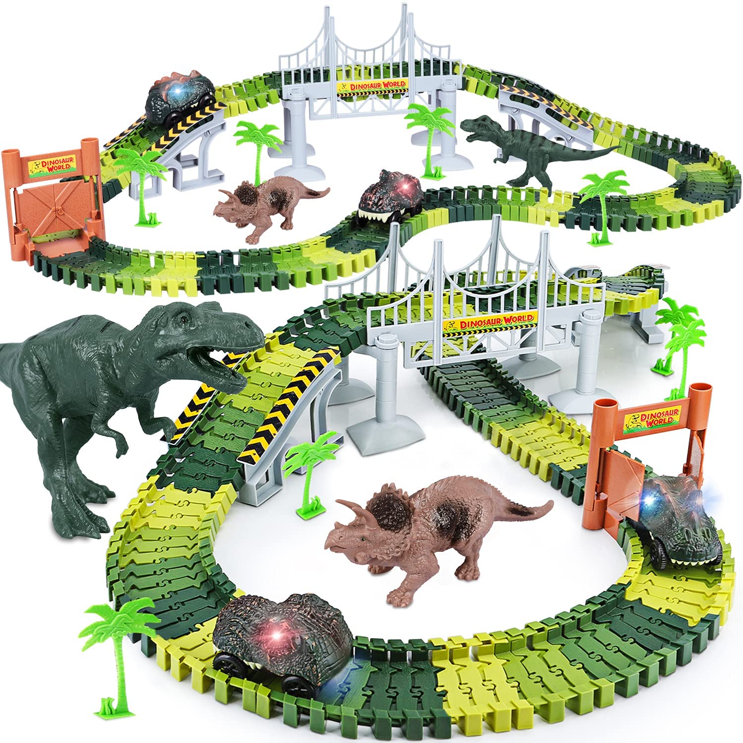 Toyk Battery-Powered Race Track Dinosaur Gift For Boys, 156-Piece