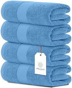White Classic  700 GSM Cotton Blue Bath Towels, 4-Piece