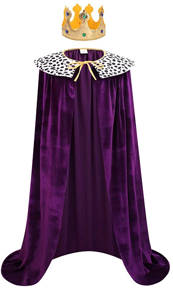 yolsun Full Length Velvet Cape & Crown King Costume For Men, 2-Piece