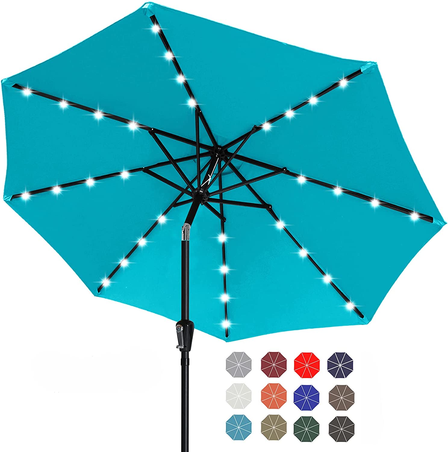 ABCCANOPY Waterproof Lighted Patio Umbrella, 9-Foot