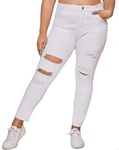 ALLABREVE Distressed Skinny Stretch Jeans For Plus-Size Women