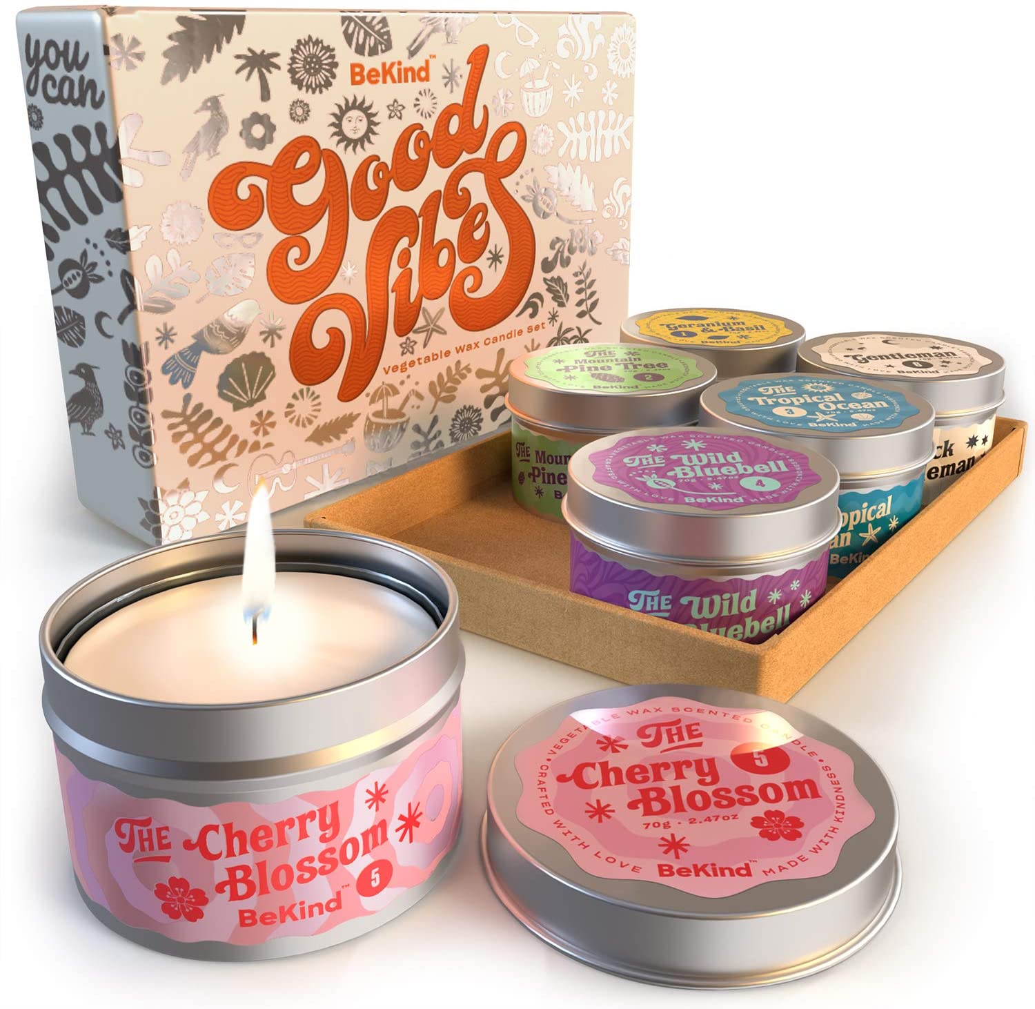 BeKind Good Vibes Assorted Soy Wax Unique Candles, 6-Count