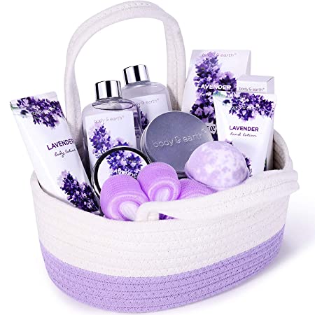 BODY & EARTH Lavender Self-Care Gift Basket, 11-Piece