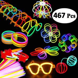 BUDI Assorted Glow Sticks & Bracelets 80’s Party Decorations, 467-Piece