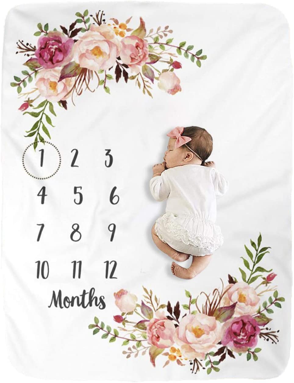 BUTTZO Flannel Fleece Month To Month Baby Blanket