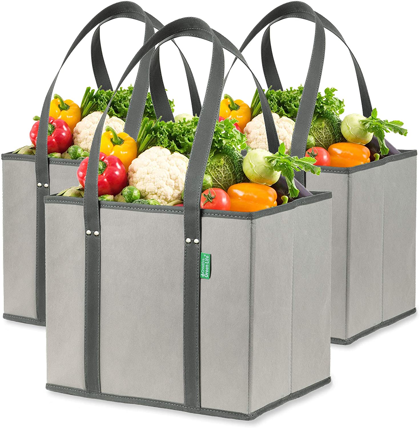 Creative Green Life Easy Clean Inner Lining Grocery Tote Bags, 3-Count