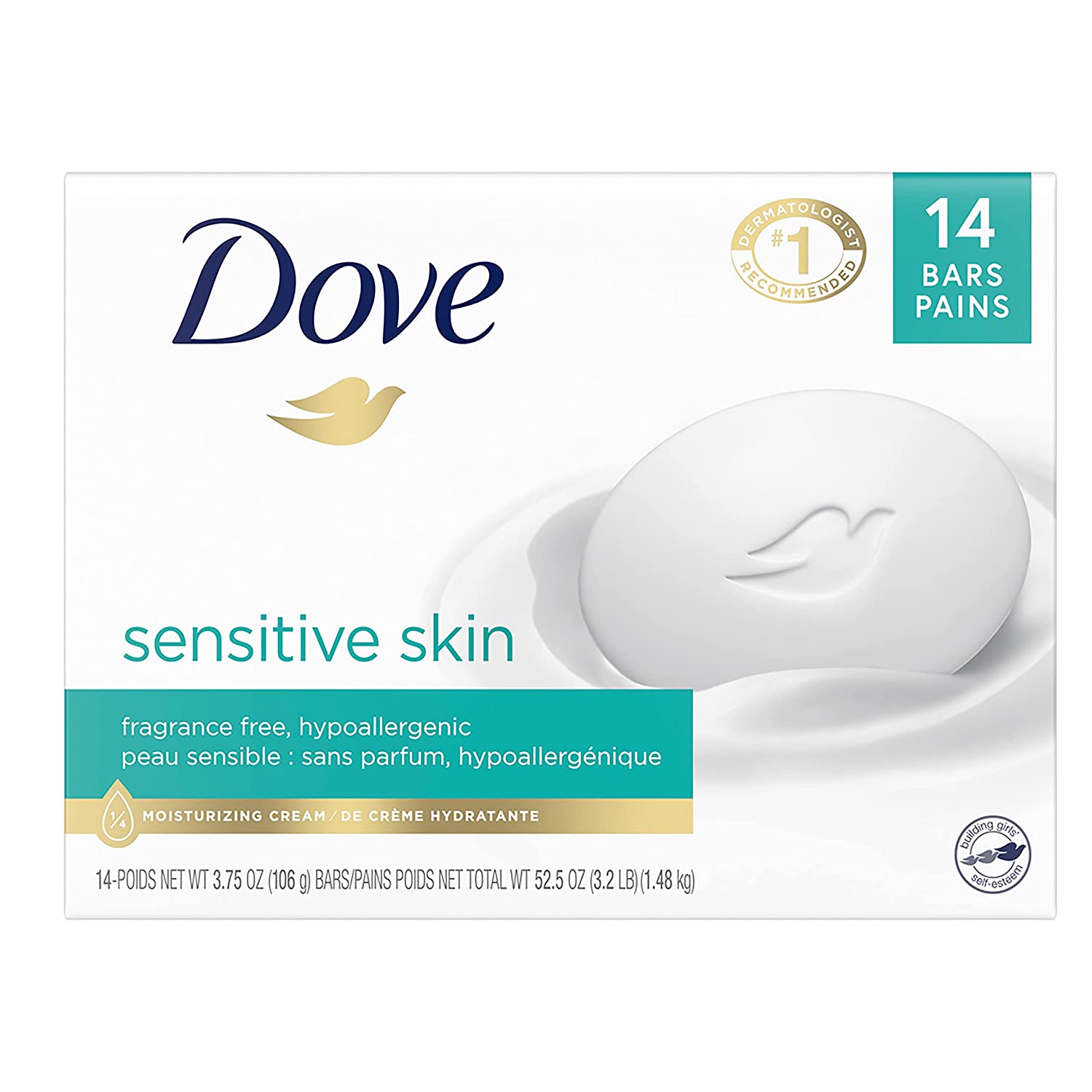 Dove Unscented Dermatologist Recommended Bar Soap, 14-Pack
