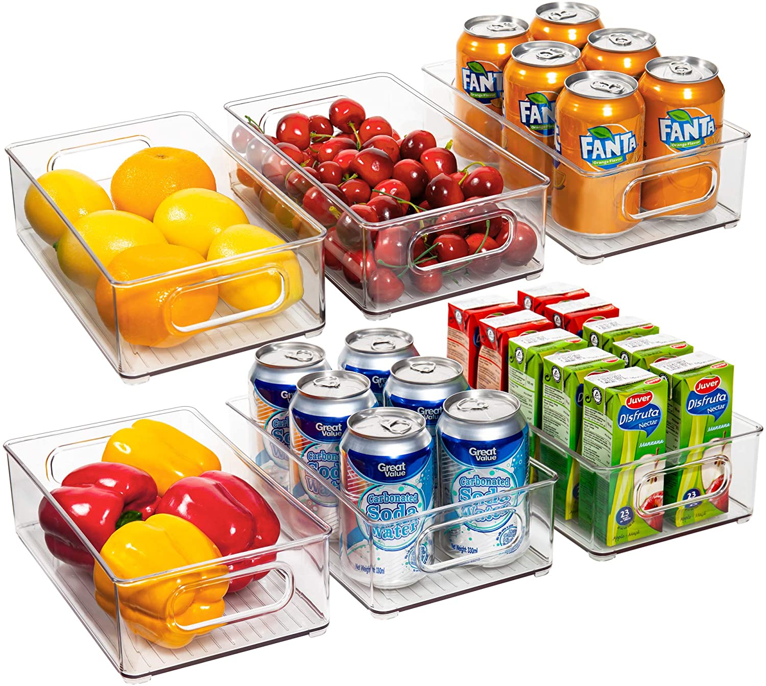 Ecowaare Stackable Clear Plastic Refrigerator Orgaination Bin, 6-Piece