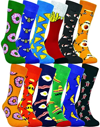 HSELL Men’s Patterned Funny Dress Socks, 12-Pairs