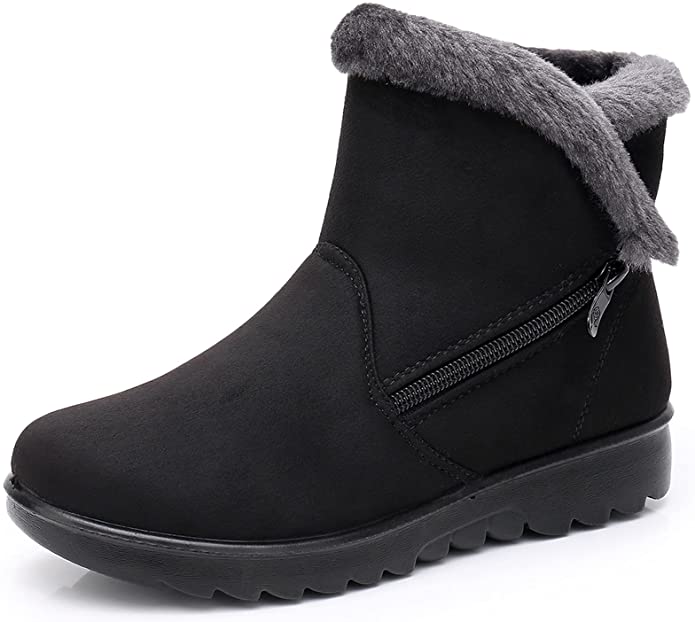Hsyooes Side-Zip Fur-Lined Ankle Boots For Women
