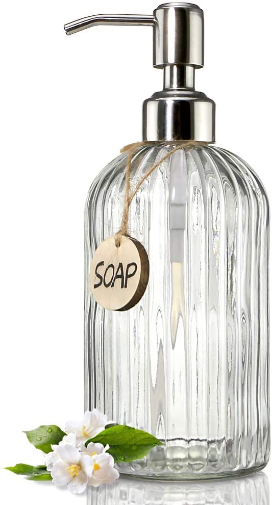 JASAI Countertop Glass Soap Dispenser, 18-Ounce
